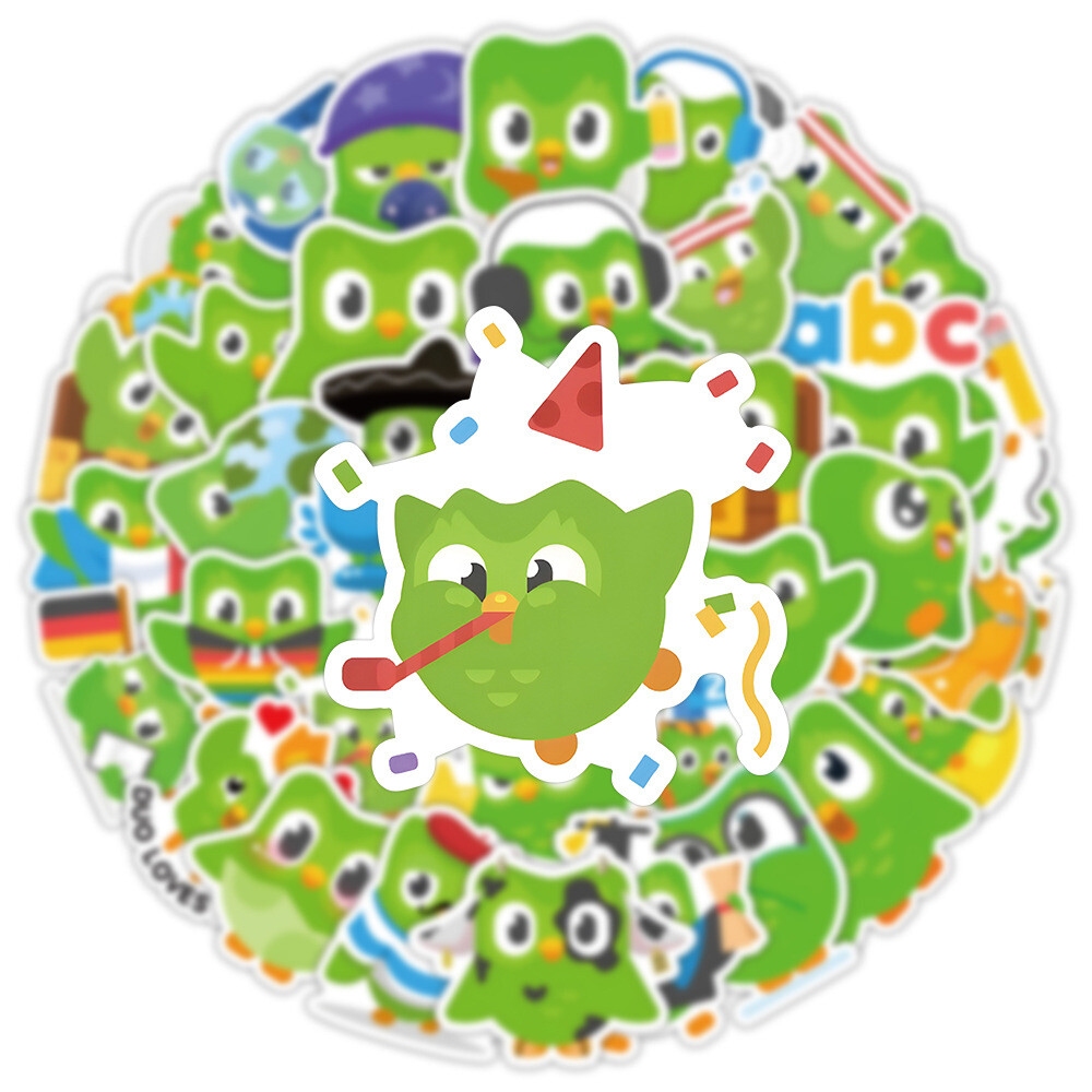 100Pcs Duolingo Cartoon Sticker for Adults Teens Girl Scrapbooking Water Bottles