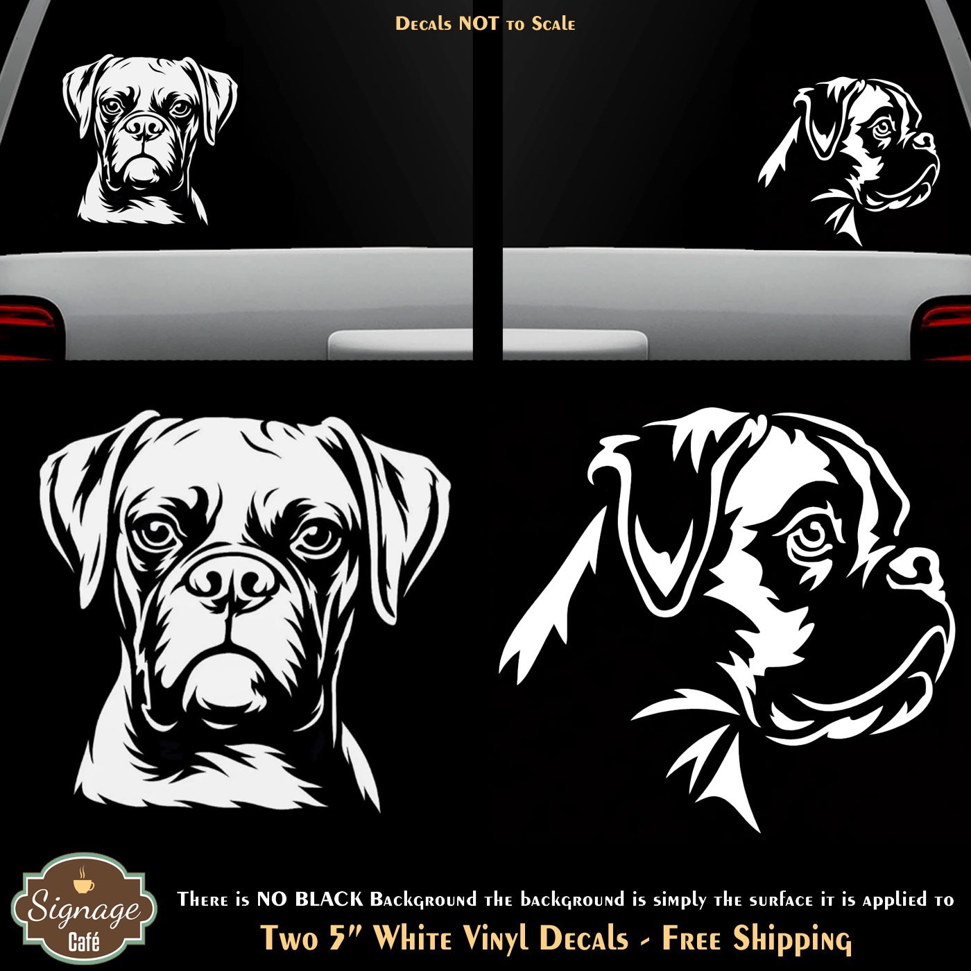Boxer Dog Two 5" White Vinyl Decals Any Flat Surface Car Truck Windows Laptop