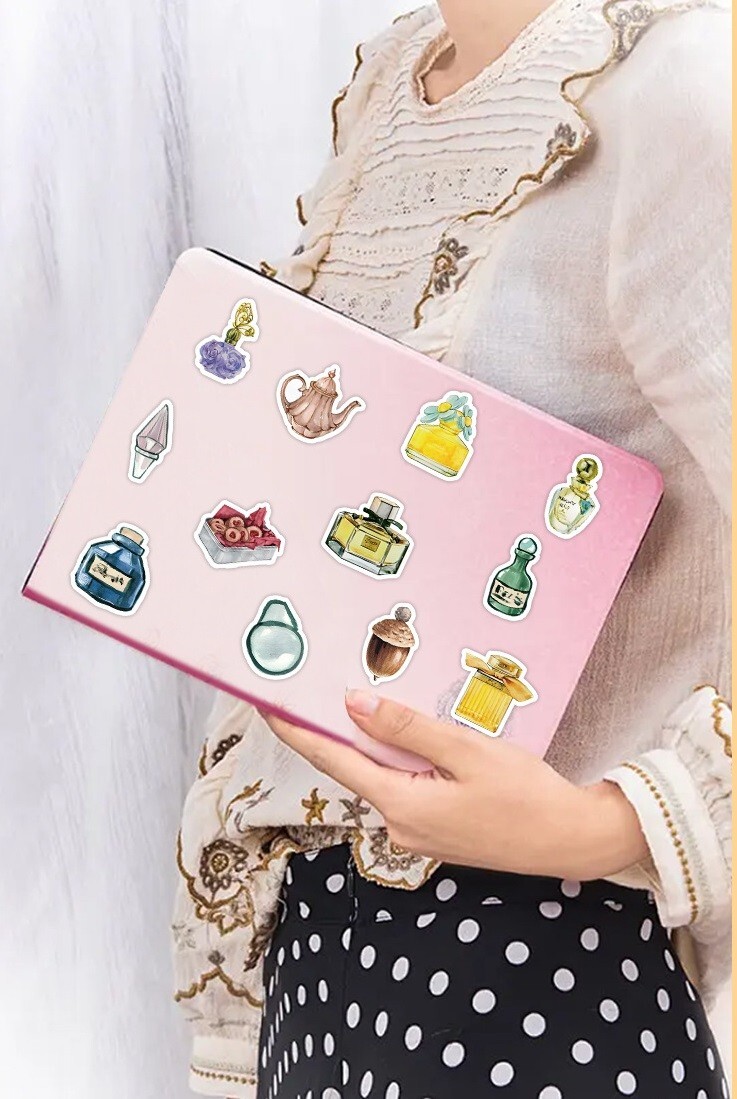50pcs RETRO Vintage Stickers, Perfume Bottle Wine Cake Leaf, #239