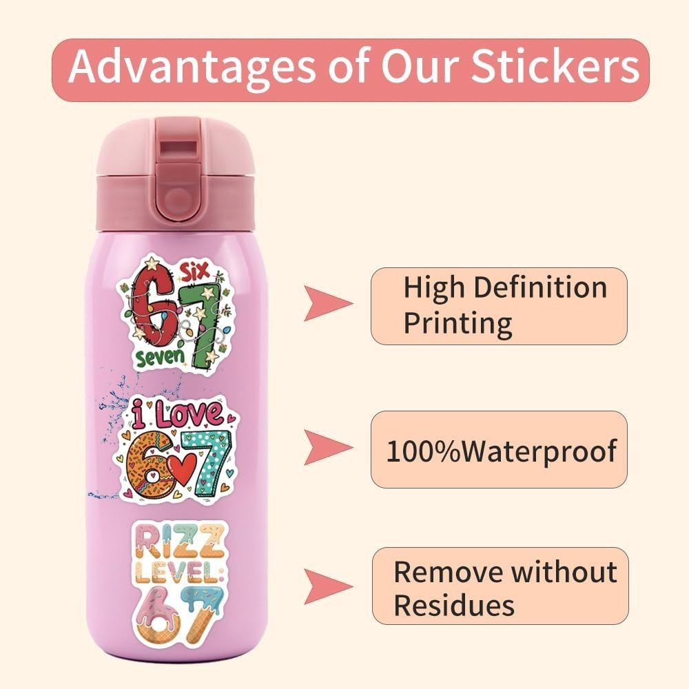 50pcs Number 67 Six Seven Waterproof Stickers Travel Trip Luggage Phone Laptop