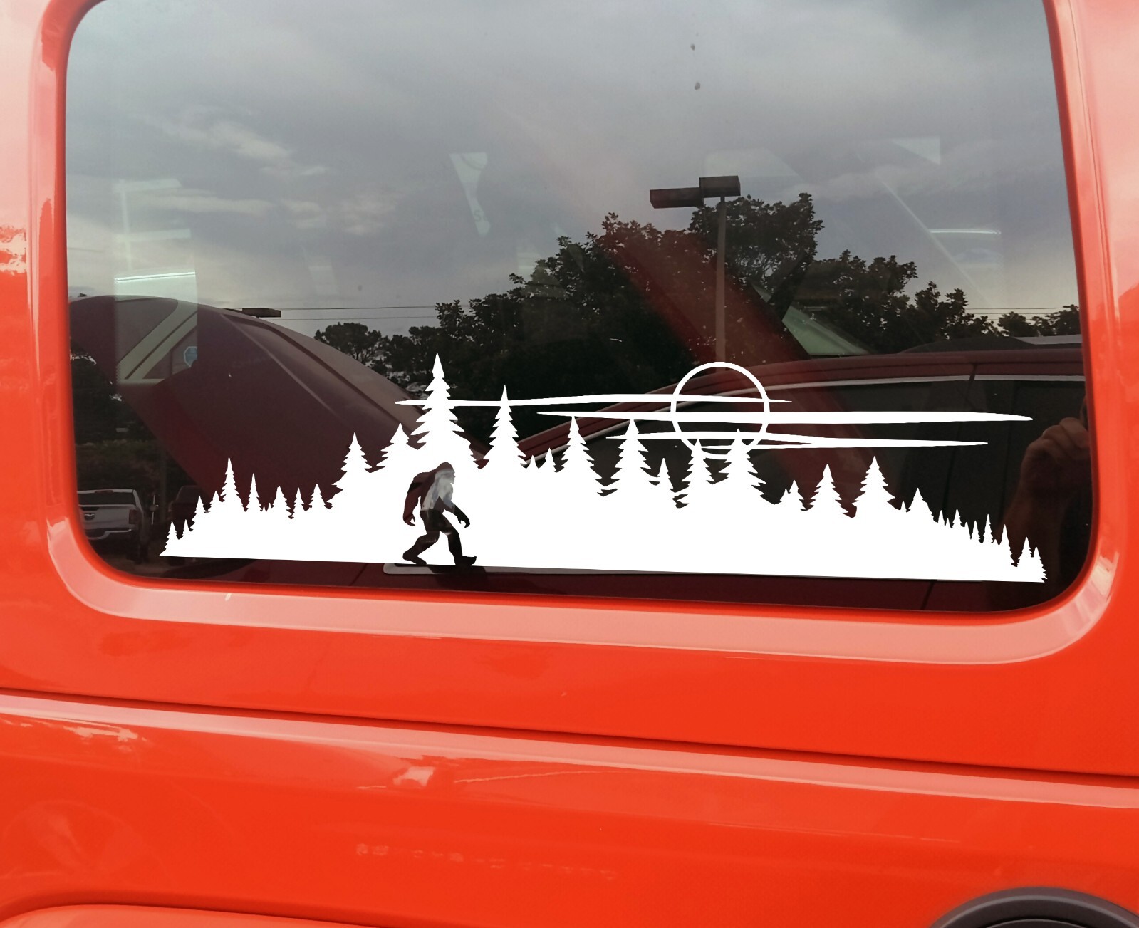 Bigfoot in Tree Line Forest Scene Vinyl Decal V17 – Sasquatch Camping – Sticker