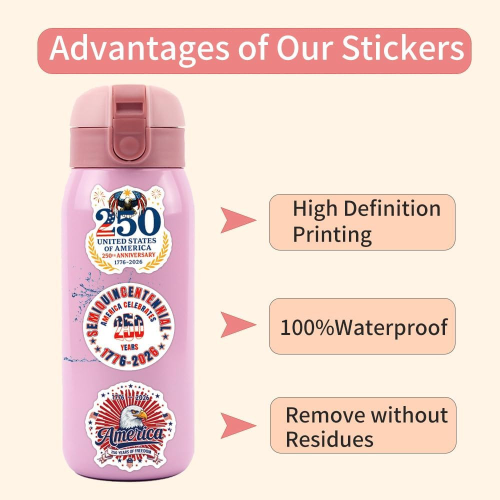 112 PCS United States 250Th Anniversary Stickers, Waterproof Vinyl USA 250 Years