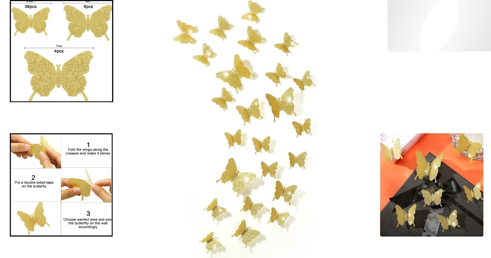 Elegant 48-Piece DIY Glitter Gold Mirror Butterfly Decals – Perfect for Any Room