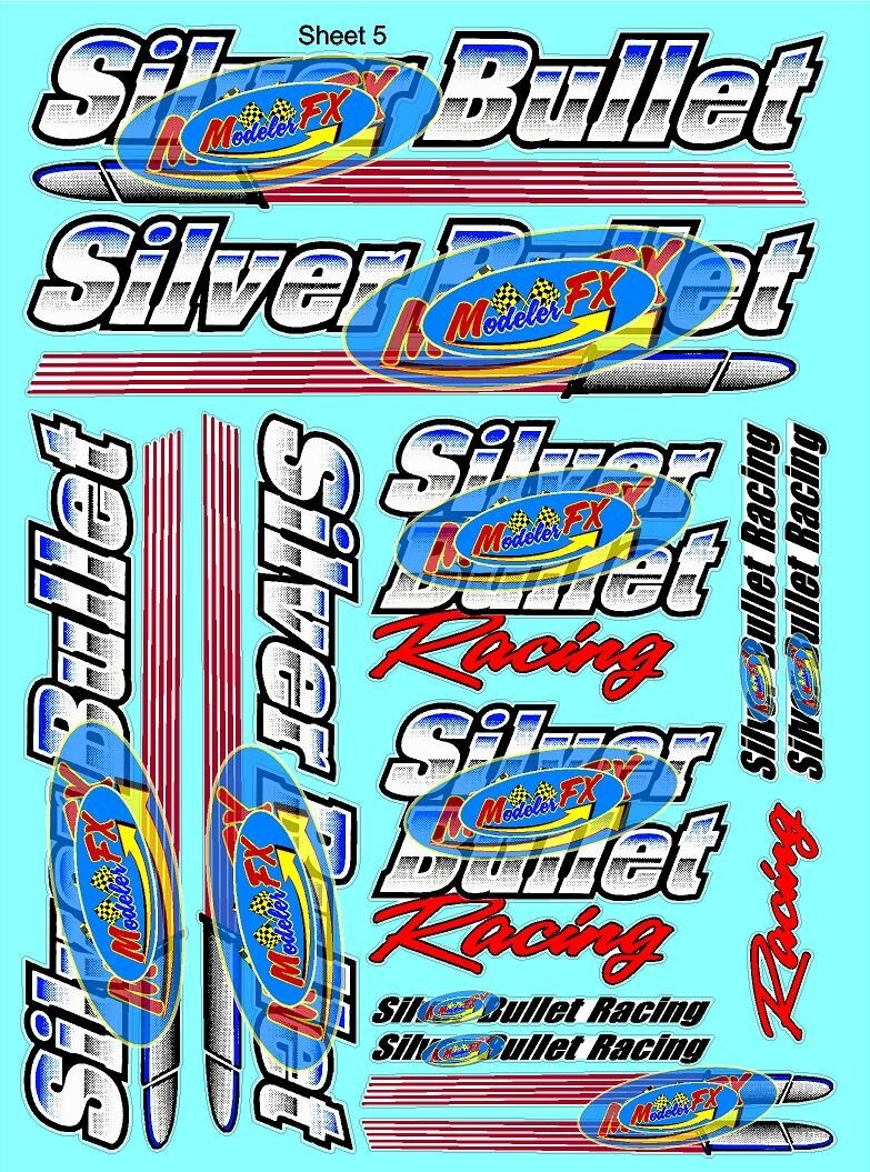 White Vinyl Sticker Sheet 5-R/C MODEL Decal fits 1/24-1/16 Scale CUTsilverbullet