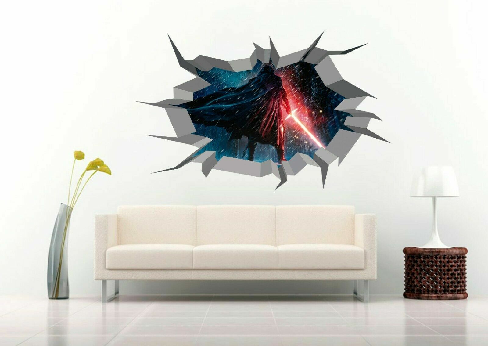 Star Wars Jedi Knight 3D Crack Hole Wall Decal Vinyl Sticker Mural Art Decor