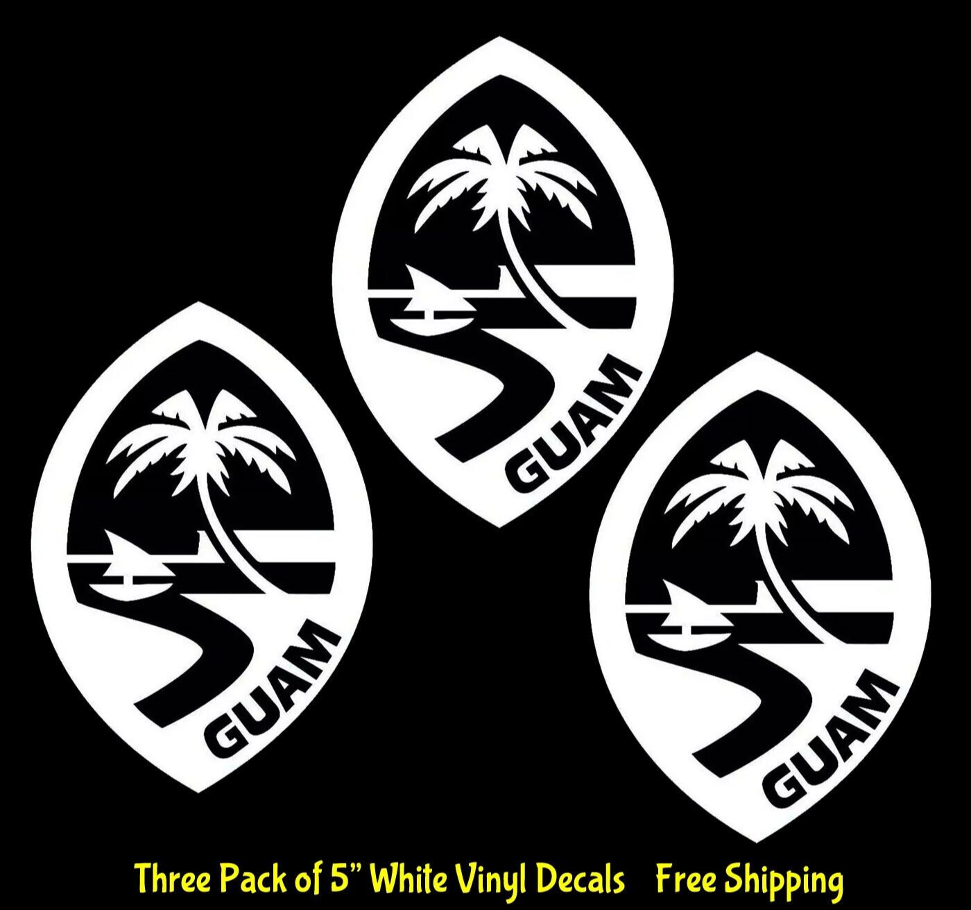 Guam Beach Palm Tree Three Pack 5" White Vinyl Decal Car Truck Window laptop