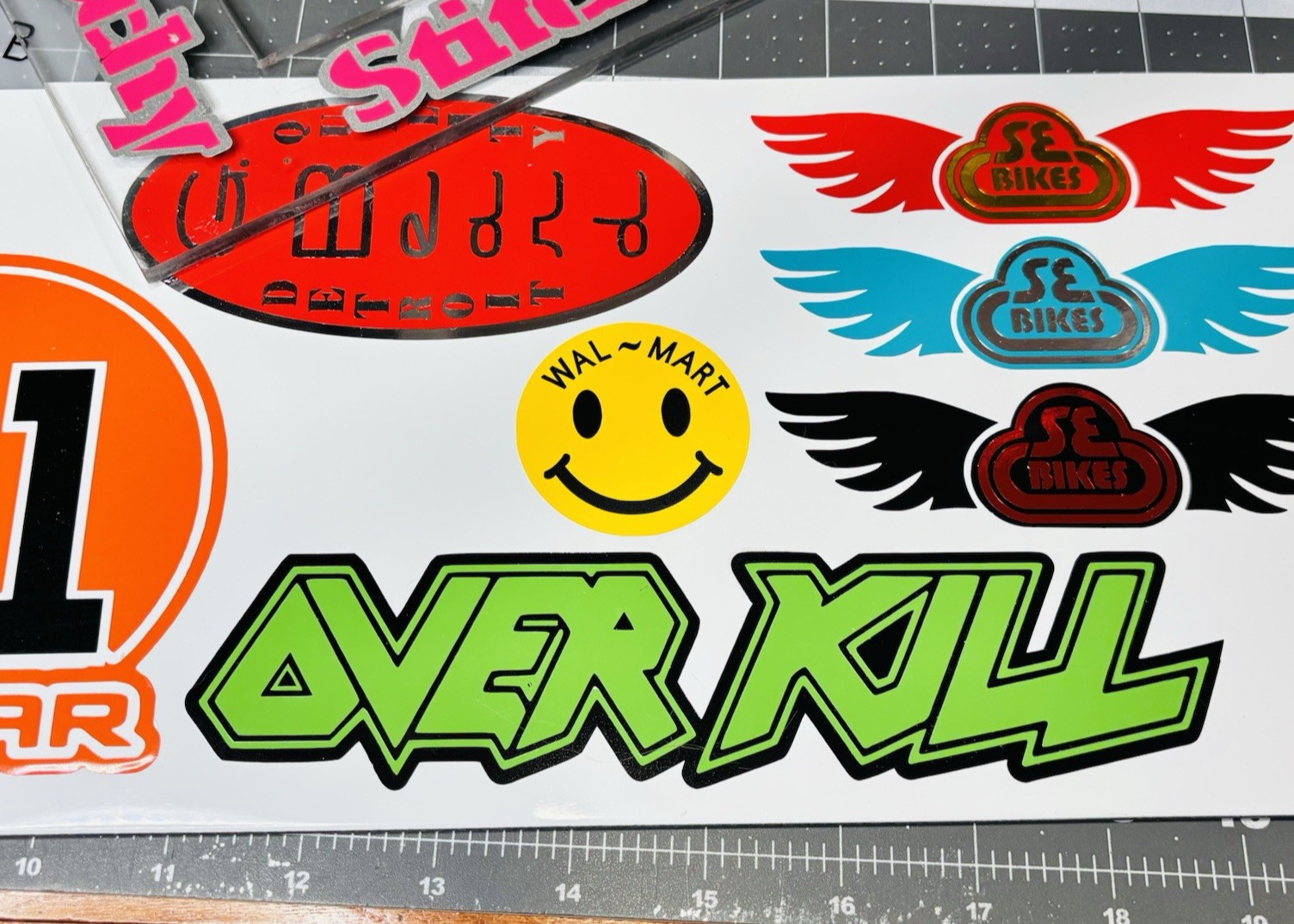 TWO Walmart Smiley Face Die Cut Vinyl Decals "Stickers"
