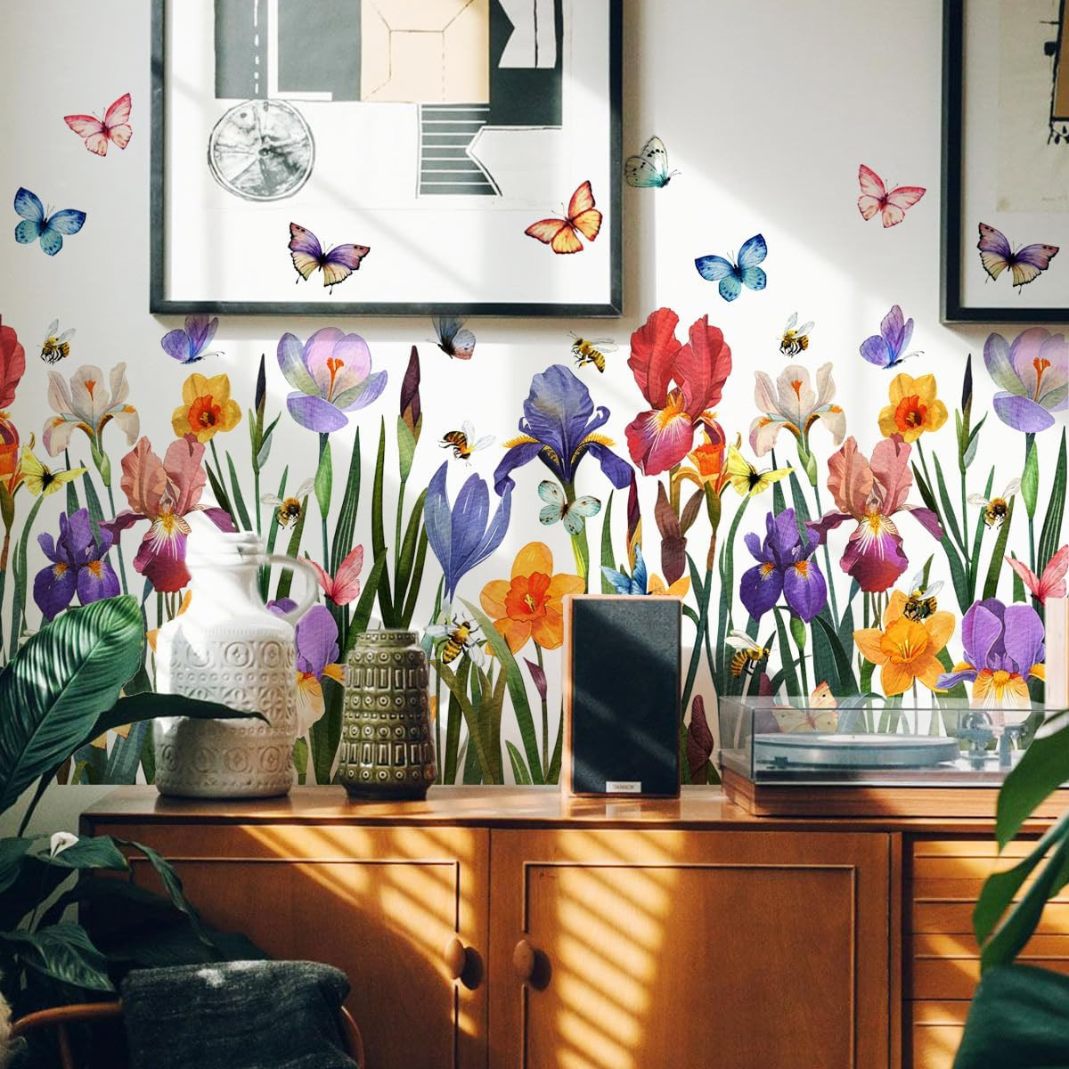 Garden Flower Wall Art Decals Wildflower Floral Butterfly Wall Stickers