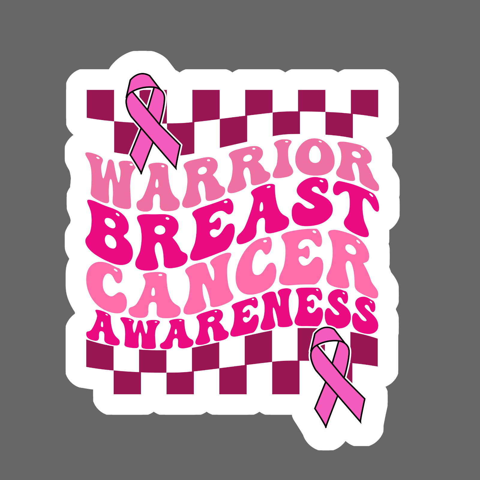 Breast cancer sticker vinyl decal warrior checkered pink awareness