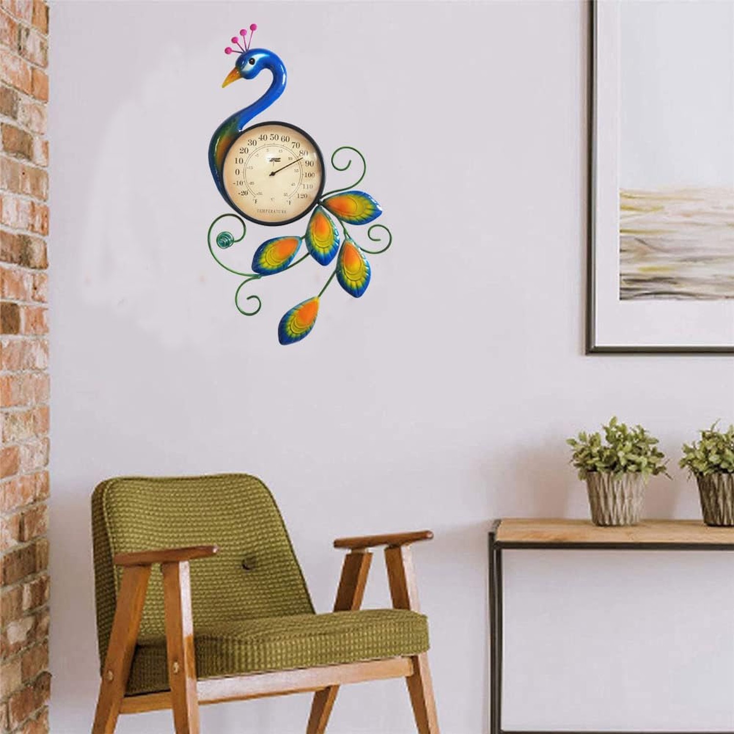 Metal Peacock Thermometer Indoor Outdoor Wall Art Decor Plaque Sculpture Hang…