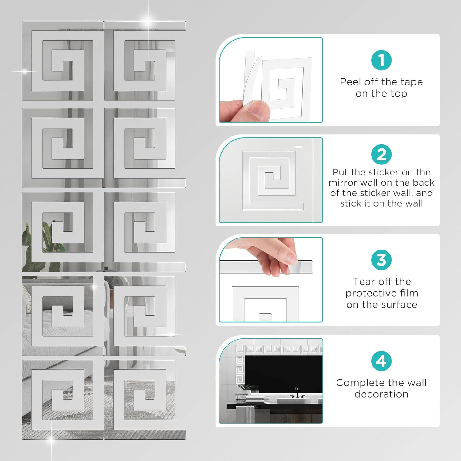100 Pieces Removable Acrylic Mirror 100pcs Silver Wall Sticker
