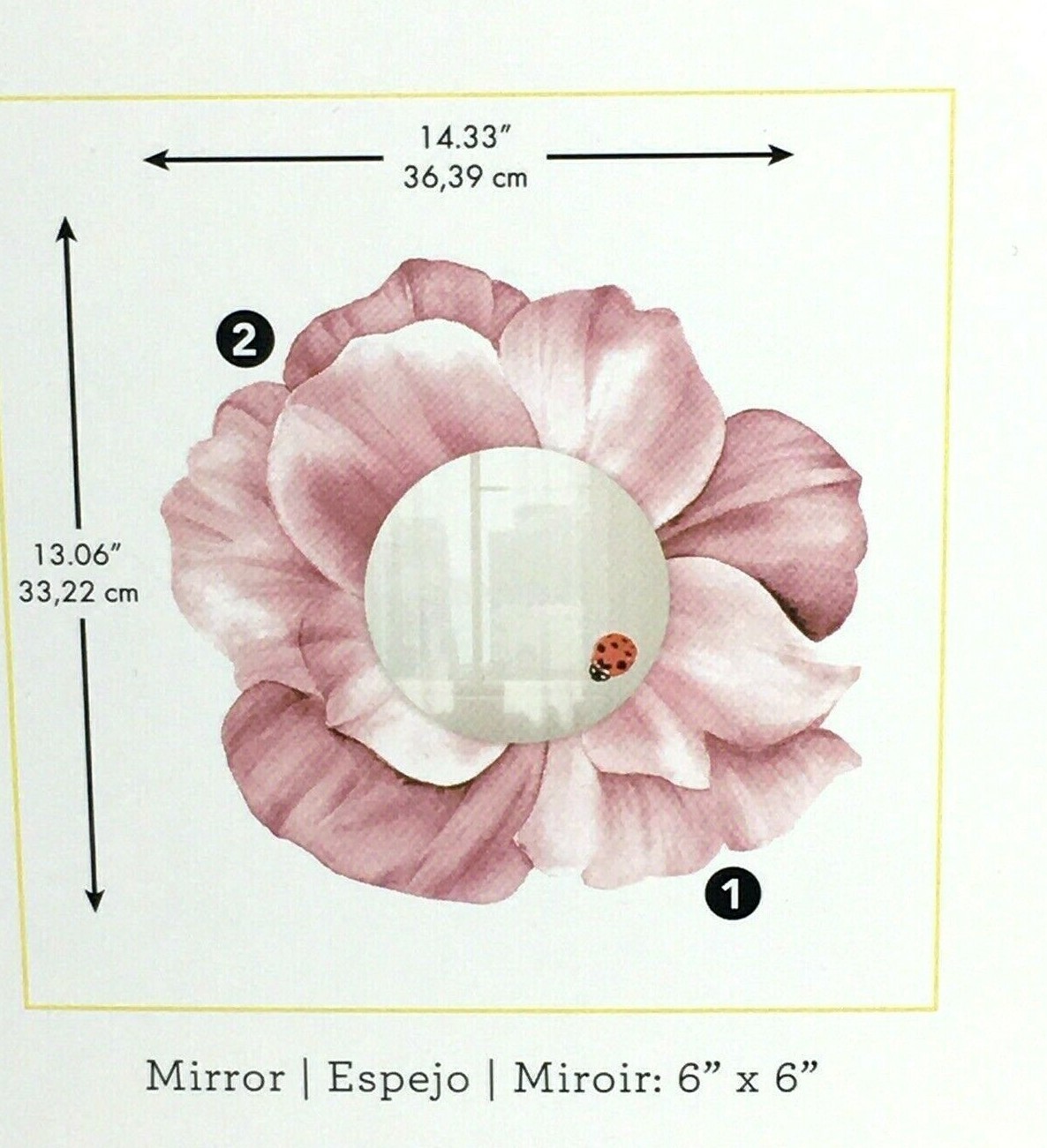 RoomMates Pink Peony Floral Mirror Peel & Stick 8 Wall Decals 13" x 14.3"