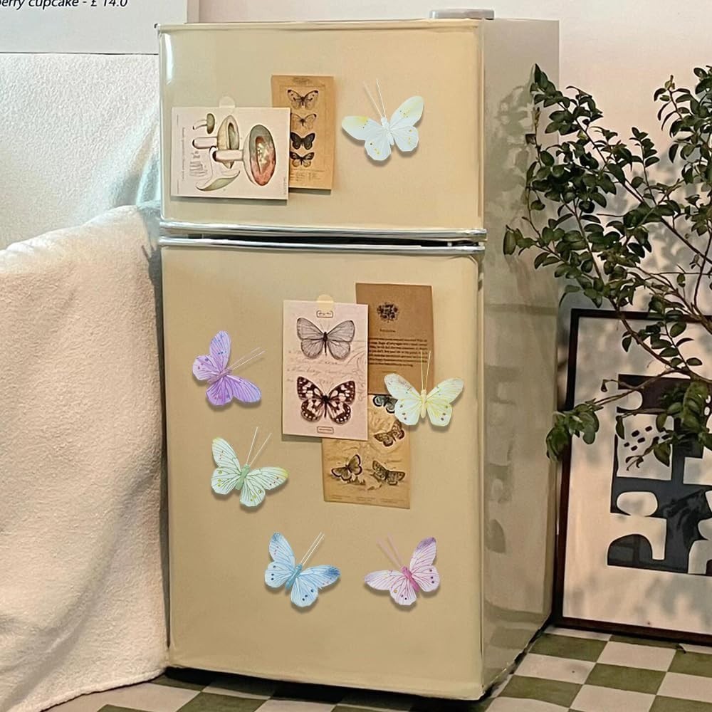 12PCS Feather 3D Butterfly Wall Stickers Pastel Colored Pink Purple Blue Yellow