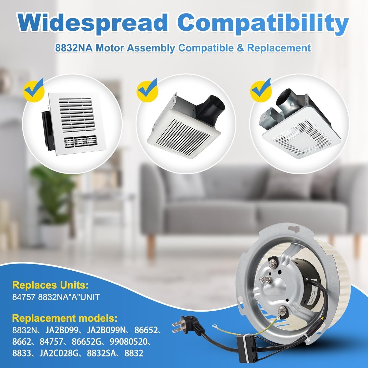 2025 Upgraded 8832N 8832NA A Unit Blower Motor Compatible with Nutone Replacemen