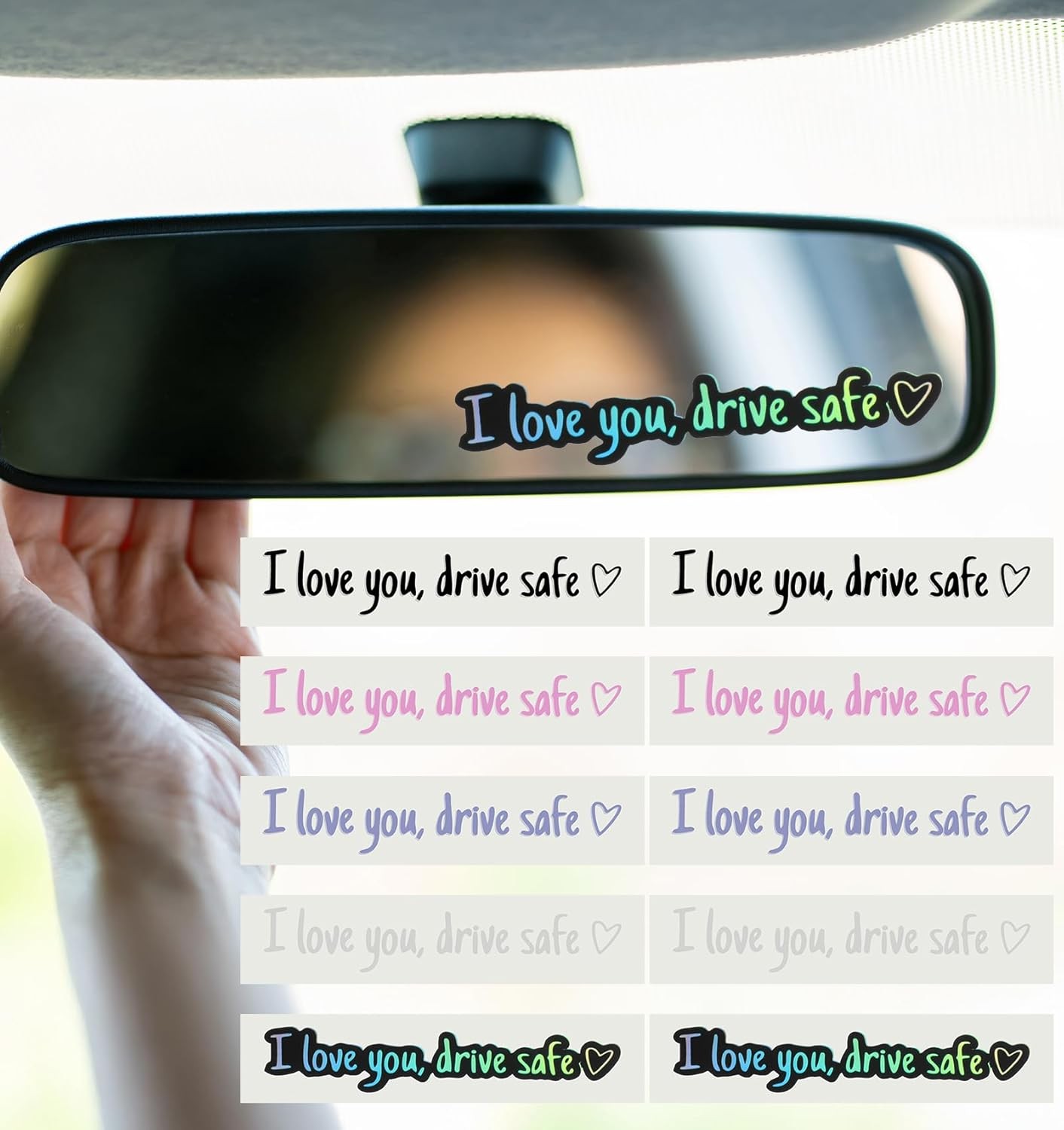 10PCS I Love You Drive Safe Car Mirror Stickers – Waterproof & Reusable