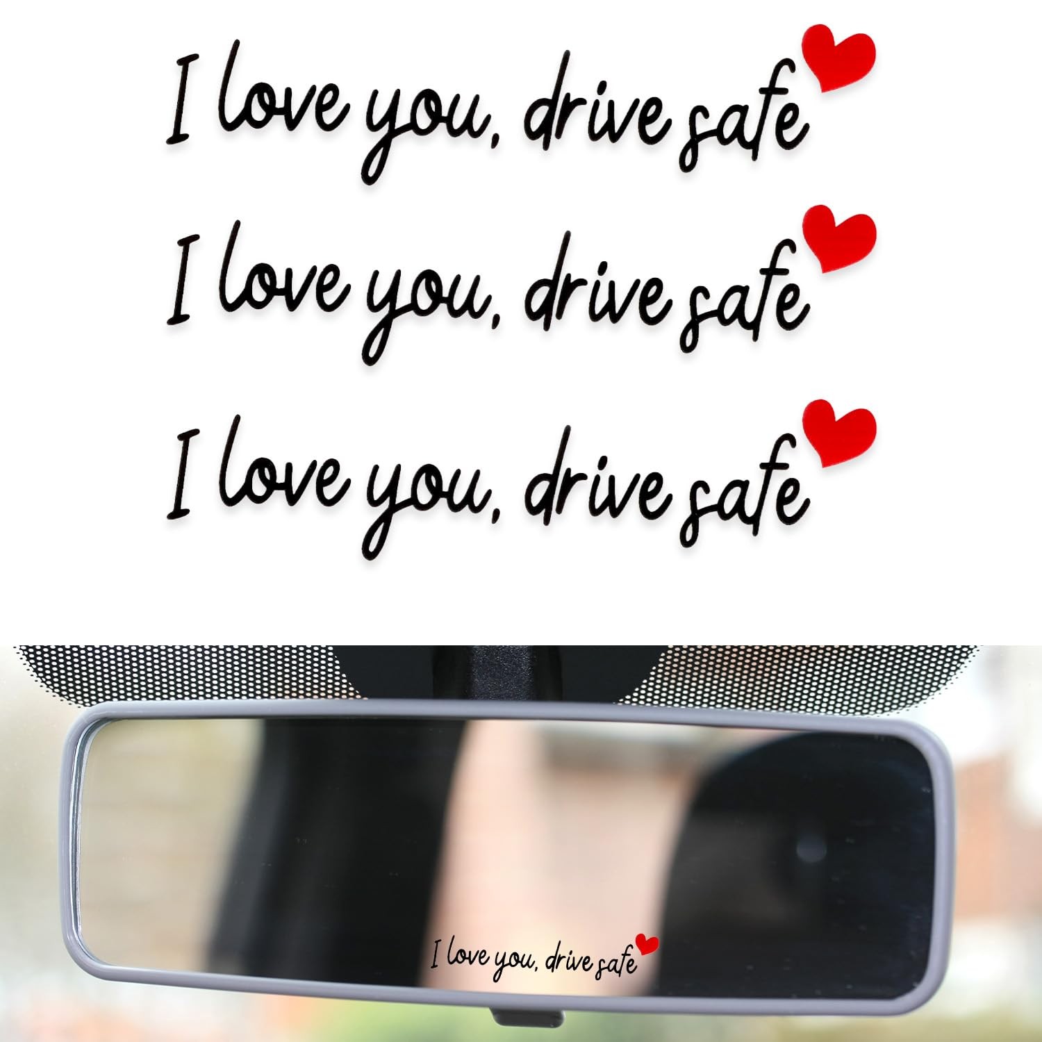 Share 3pcs I Love You Drive Safe Mirror Stickers, Cute Car Rear Black