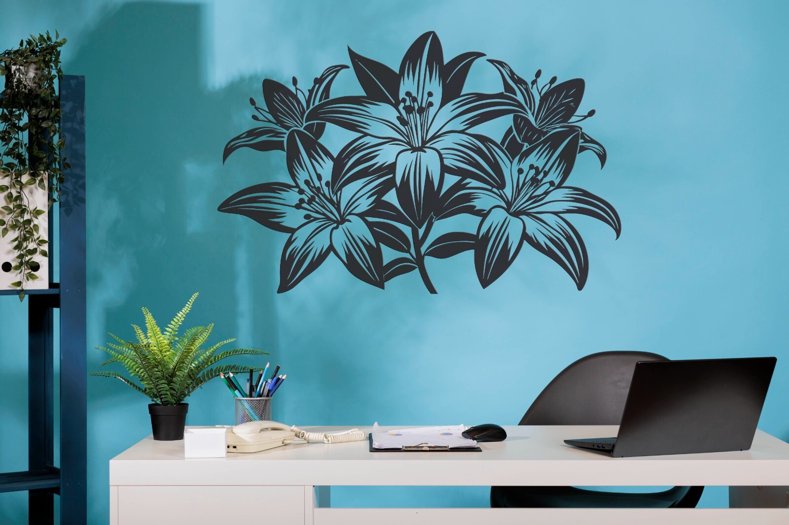 White Lilies Wall Decals – Gold Lilies Floral Wall Decal – Flowers Vinyl se246