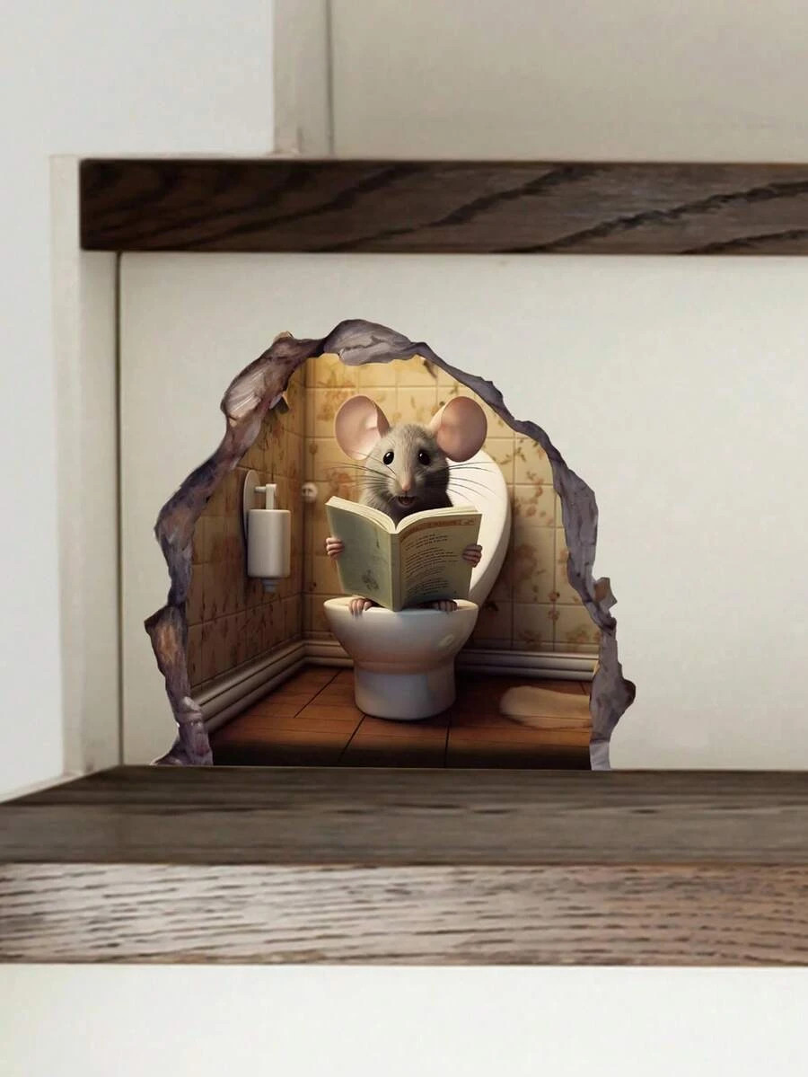3D Mouse Hole Wall Stickers Funny Rat Wall Decals Kitchen Bedroom 3pcs