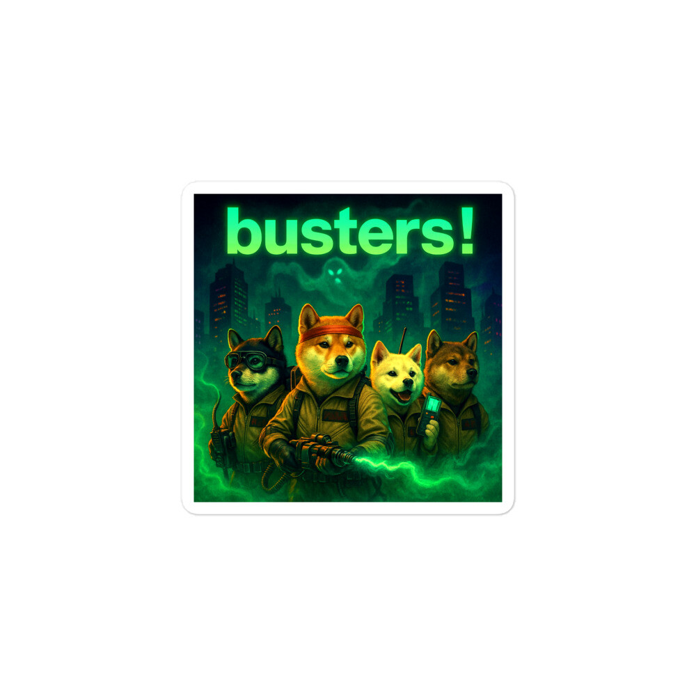 Shiba Inu Ghost Busters Vinyl Sticker | Neon Dog Squad Art Decal