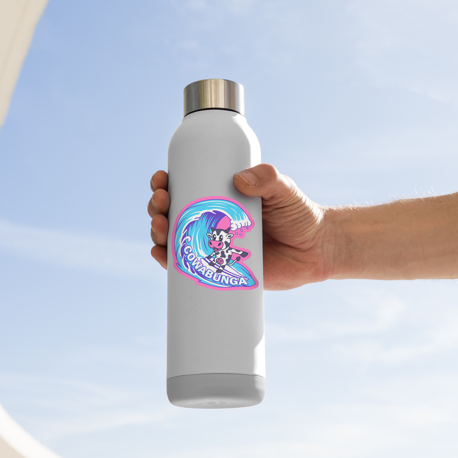 Cowabunga Sticker with Surfing Cow – Funny Animal Decal