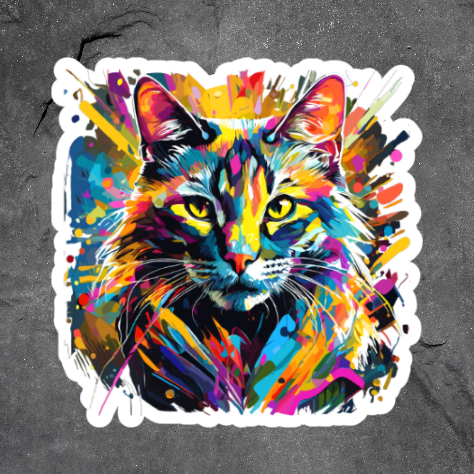 Cat Sticker Vinyl Decal Colorful Rainbow Paint Splash Artistic Kitty Face