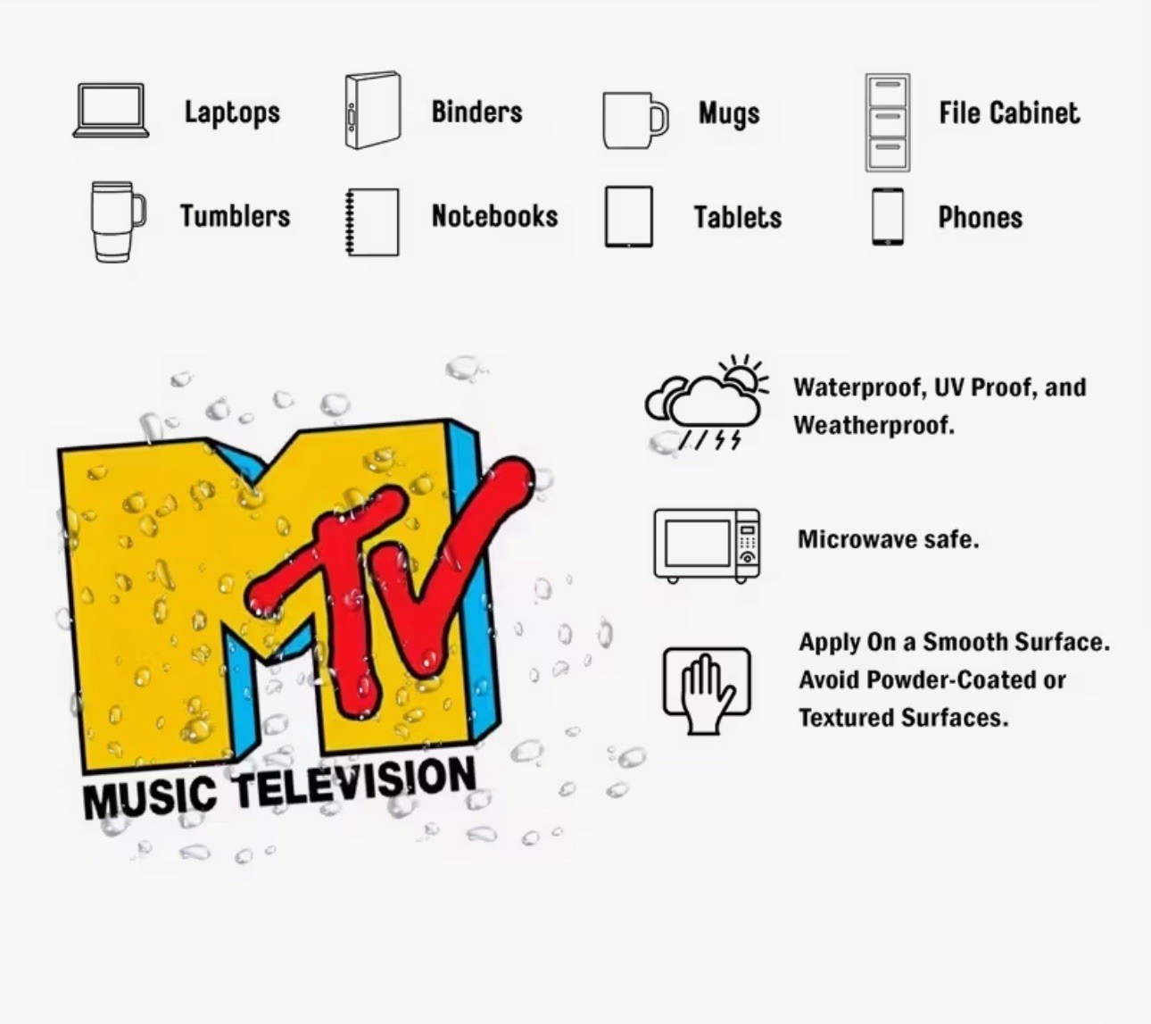 MTV Music Television Video Vtg Retro 80s 90s Yellow Print Vinyl Sticker Decal