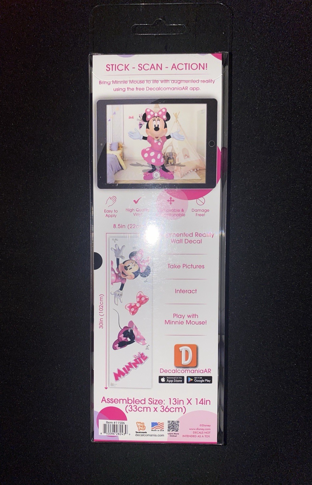 2 Pck Disney Jr Minnie Mouse Wall Decal 13in X 14in w/Augmented Reality Reusable