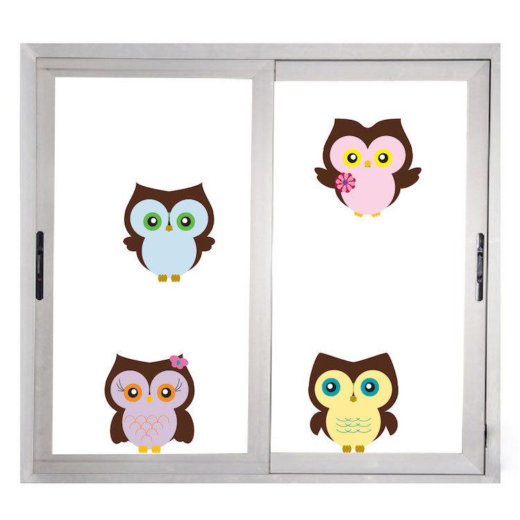 Nursery Owls Wall Decals Kids Room Cartoon Owl Cute Birds Colorful Forest, n00