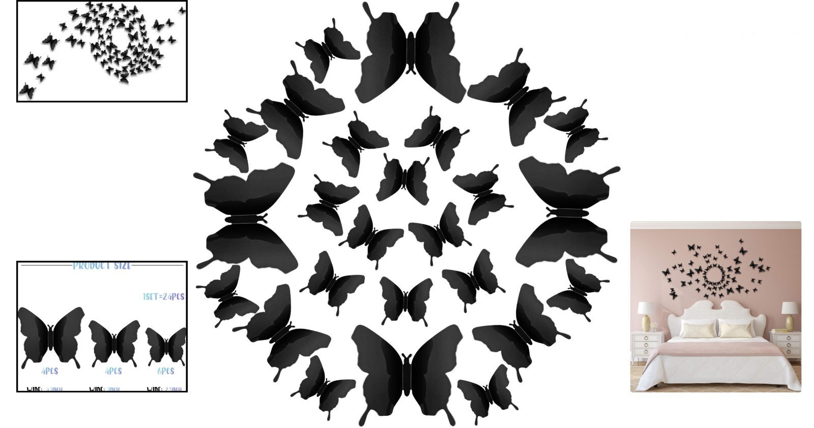 Gorgeous 48 Black Mirror Butterfly Removable Wall Stickers for All Occasions