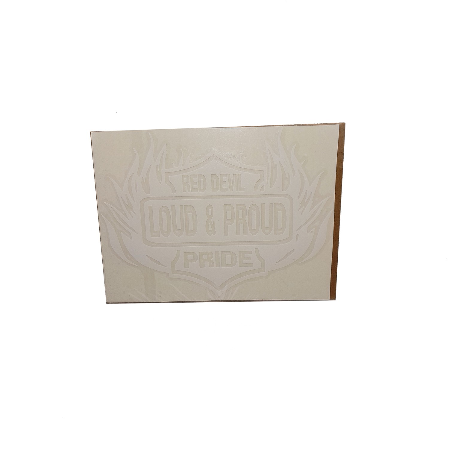 Red Devil Pride Vinyl Decal Loud & Proud Bar Shield Flames 7.5” x 6” White