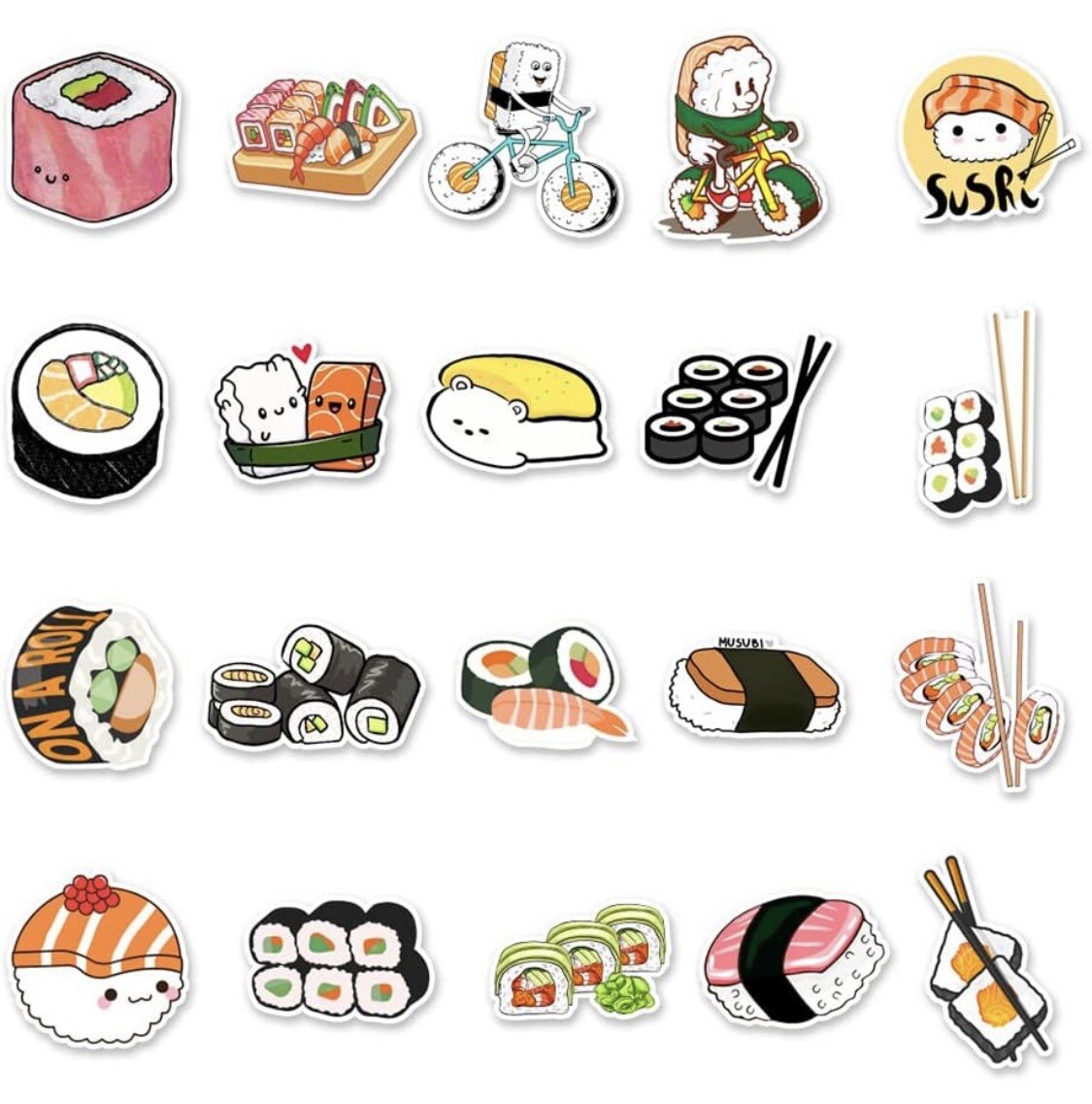 Sushi Kawaii Bento Cute Stickers 50 Pcs, Die Cut – US SELLER Gohan Kappa Maki