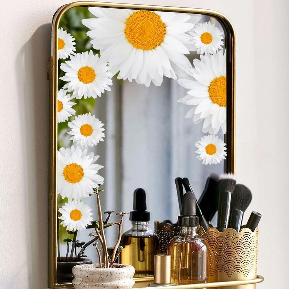 Daisy Pattern Decals, White Flower Stickers Peel and Stick Decor