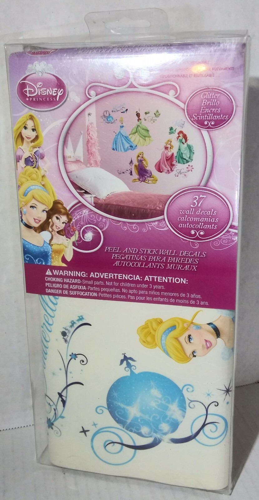 Disney Princess 37 Self Adhesive Peel & Stick Wall Decals ROYAL DEBUT Glitter