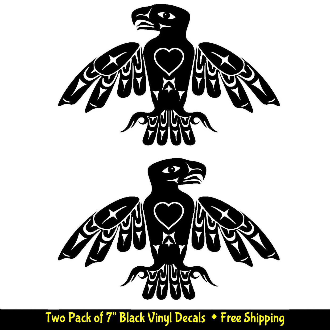 Native American Totem Eagle Bird Two Pack 7" Black Vinyl Decals Car Truck Bumper