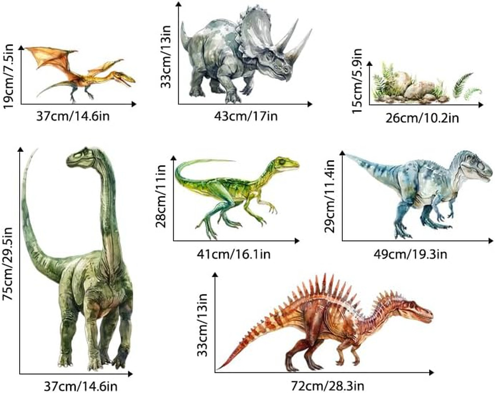 Dinosaur Wall Decals, Large Dino Wall Stickers Volcano Tropical Plants Cactus Pe