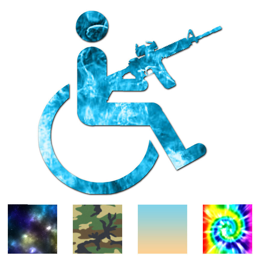 Handicap Gun Wheelchair – Decal Sticker – Multiple Patterns & Sizes – ebn3134