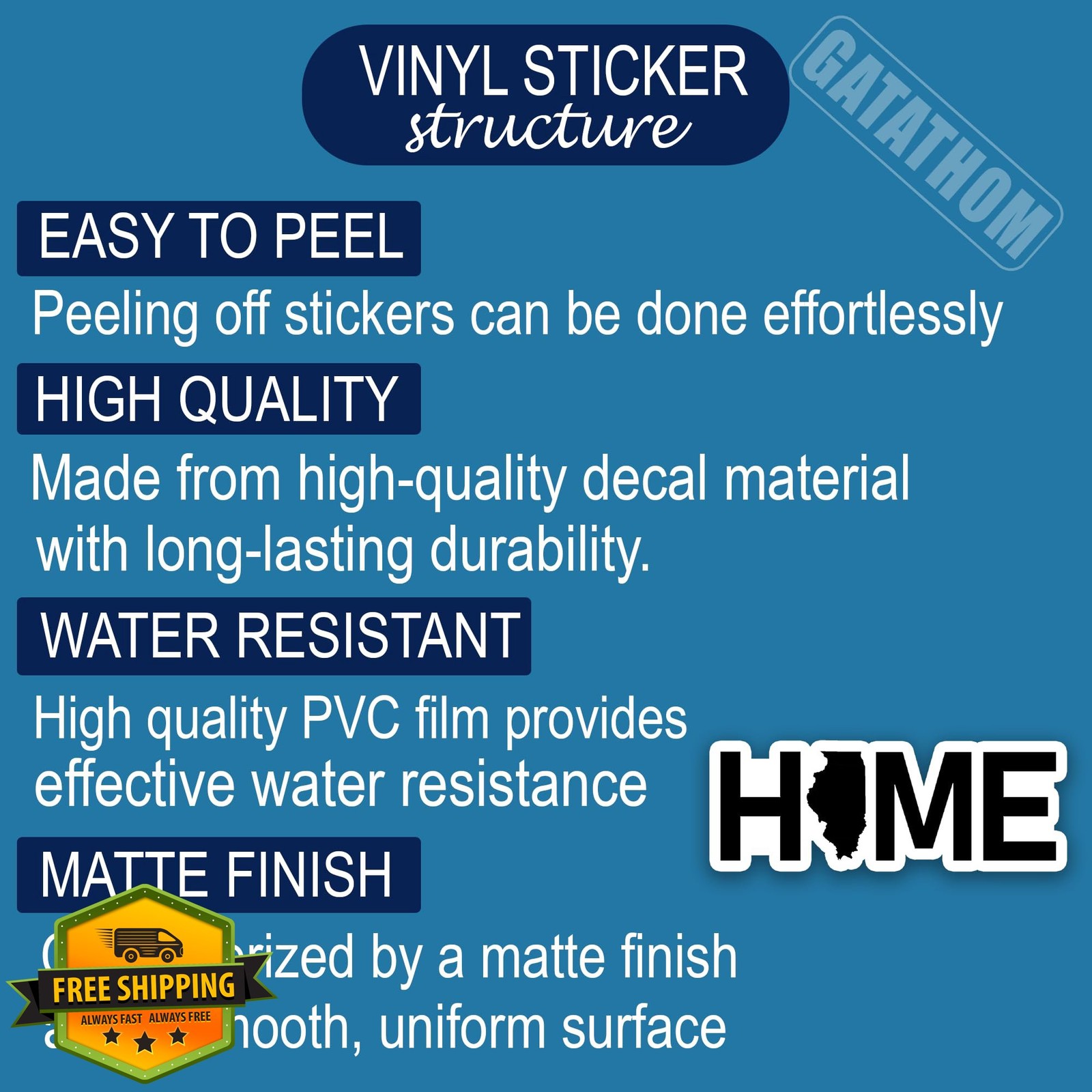 3 Pcs Illinois Map Sticker Waterproof Vinyl 3×1 Inch