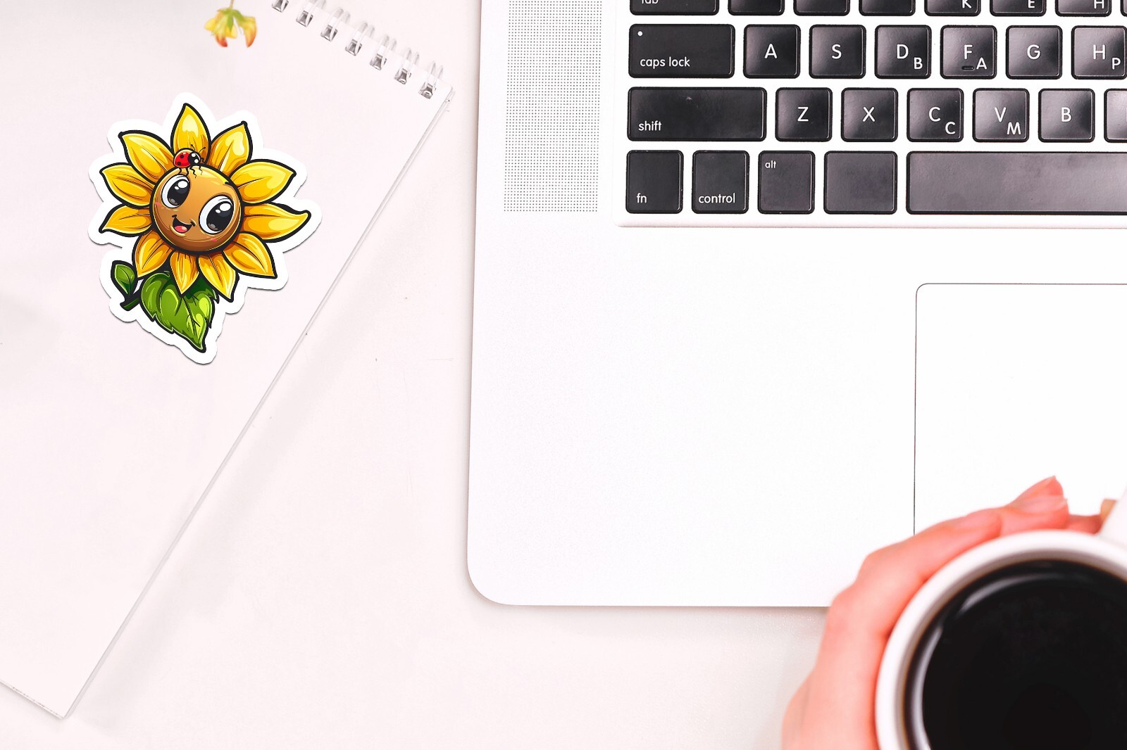 Sunflower with Ladybug Sticker | Waterproof | Vinyl Sticker | Laptop