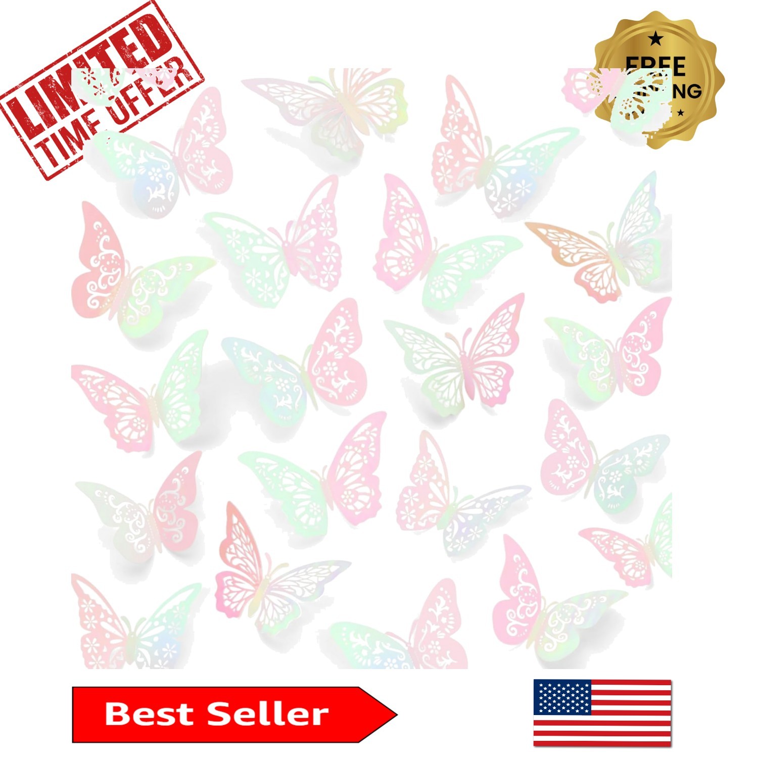 Gorgeous 60 Pcs 3D Laser Pink Butterfly Wall Decor – Perfect for All Occasions