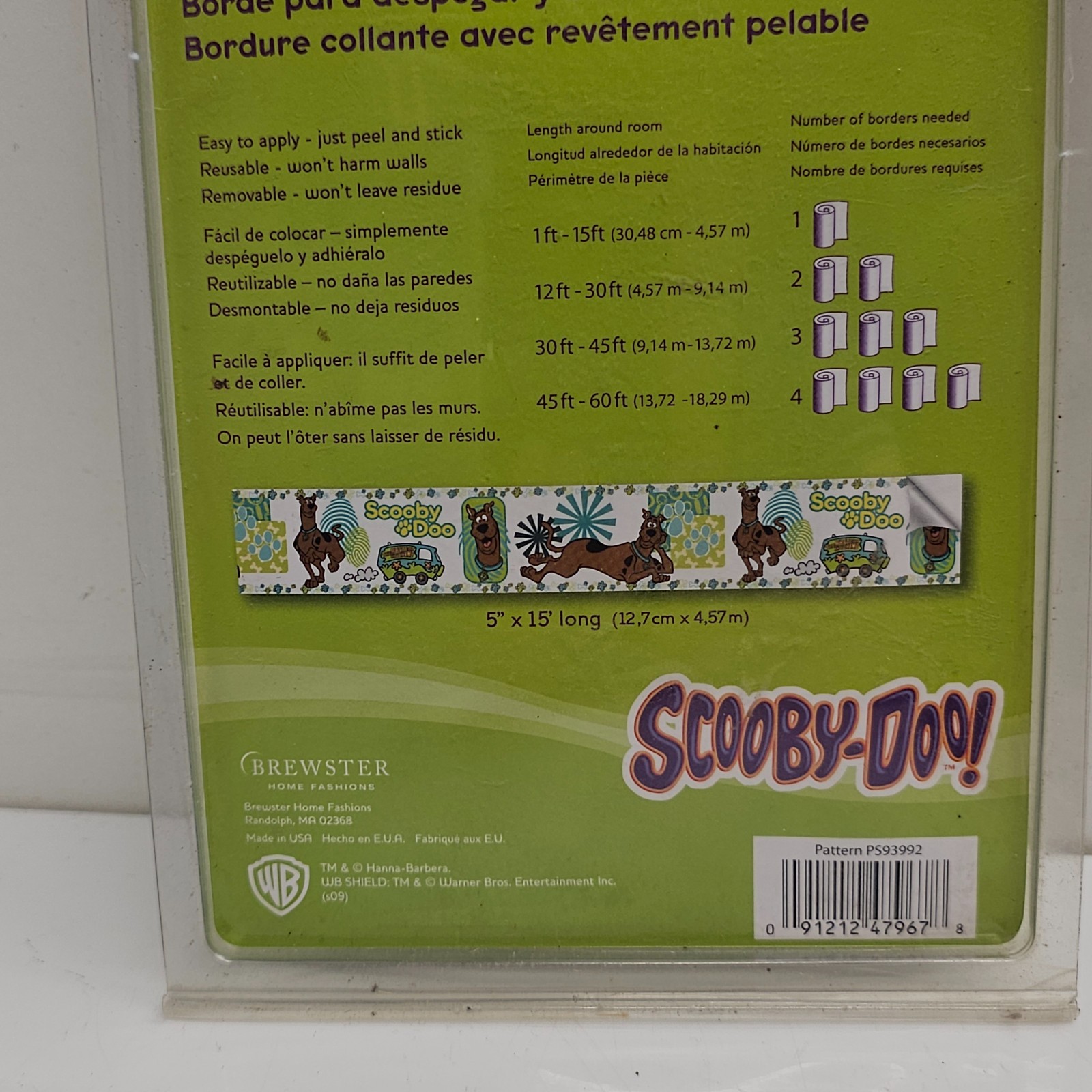Brewster Scooby-Doo Peel & Stick Border PS93992 5×15 Green Vintage