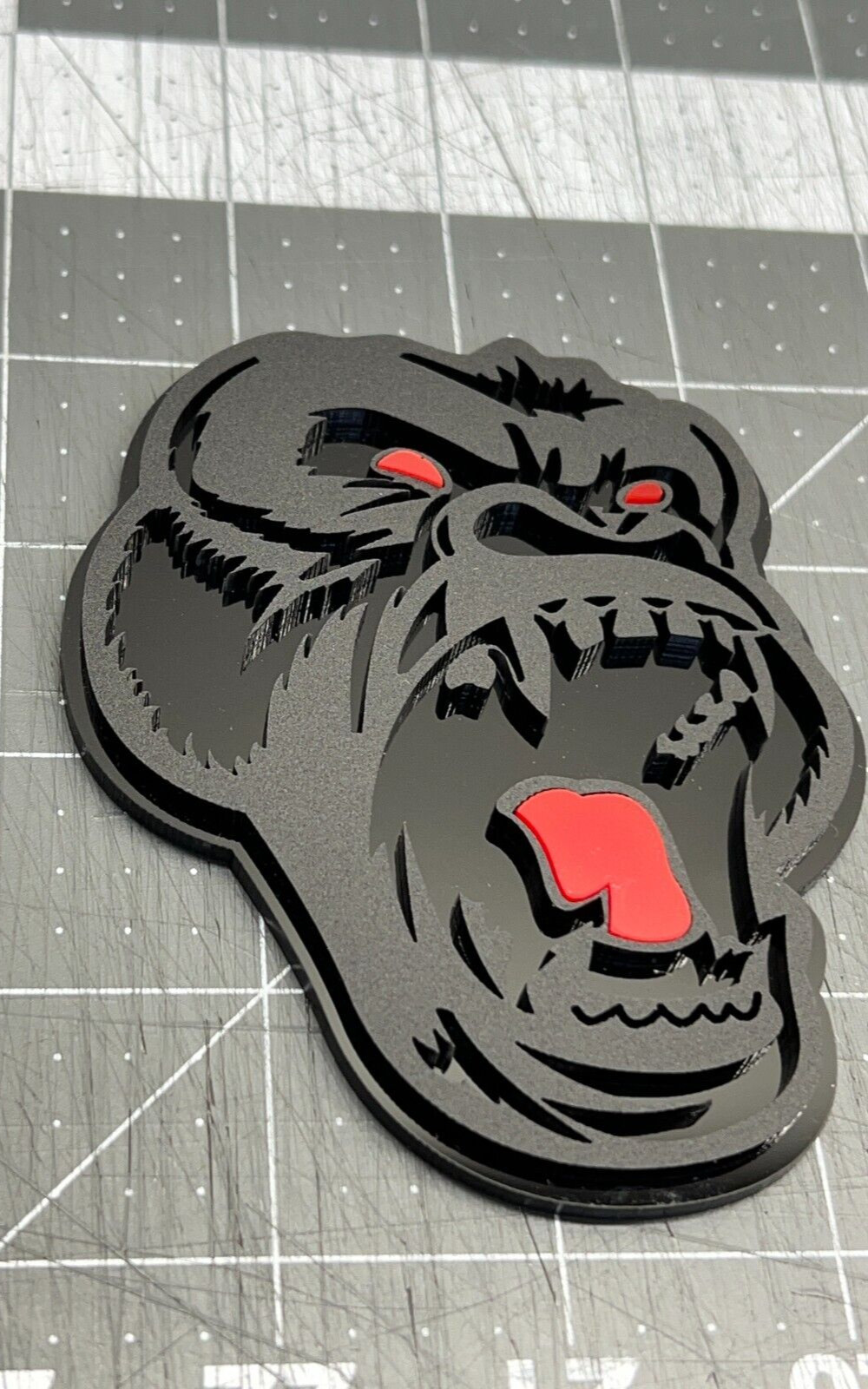 Angry Gorilla Red Eye Car Truck Emblem Badge Matte Black on Black Custom PK of 2