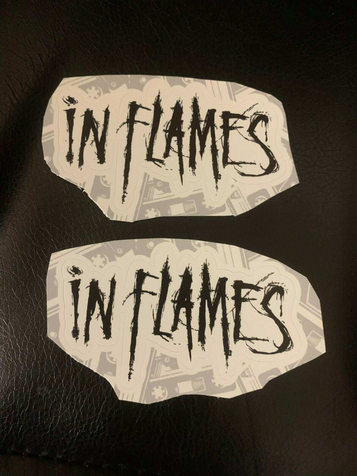 Lot (2) IN FLAMES 1 1/2" x 2 3/4" Band Logo STICKERS Black White FAST! FREE!
