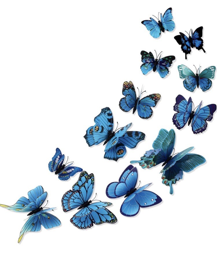 12 PCS Blue Butterfly Wall Decals Removable 3D Butterflies Sticker with Magnets