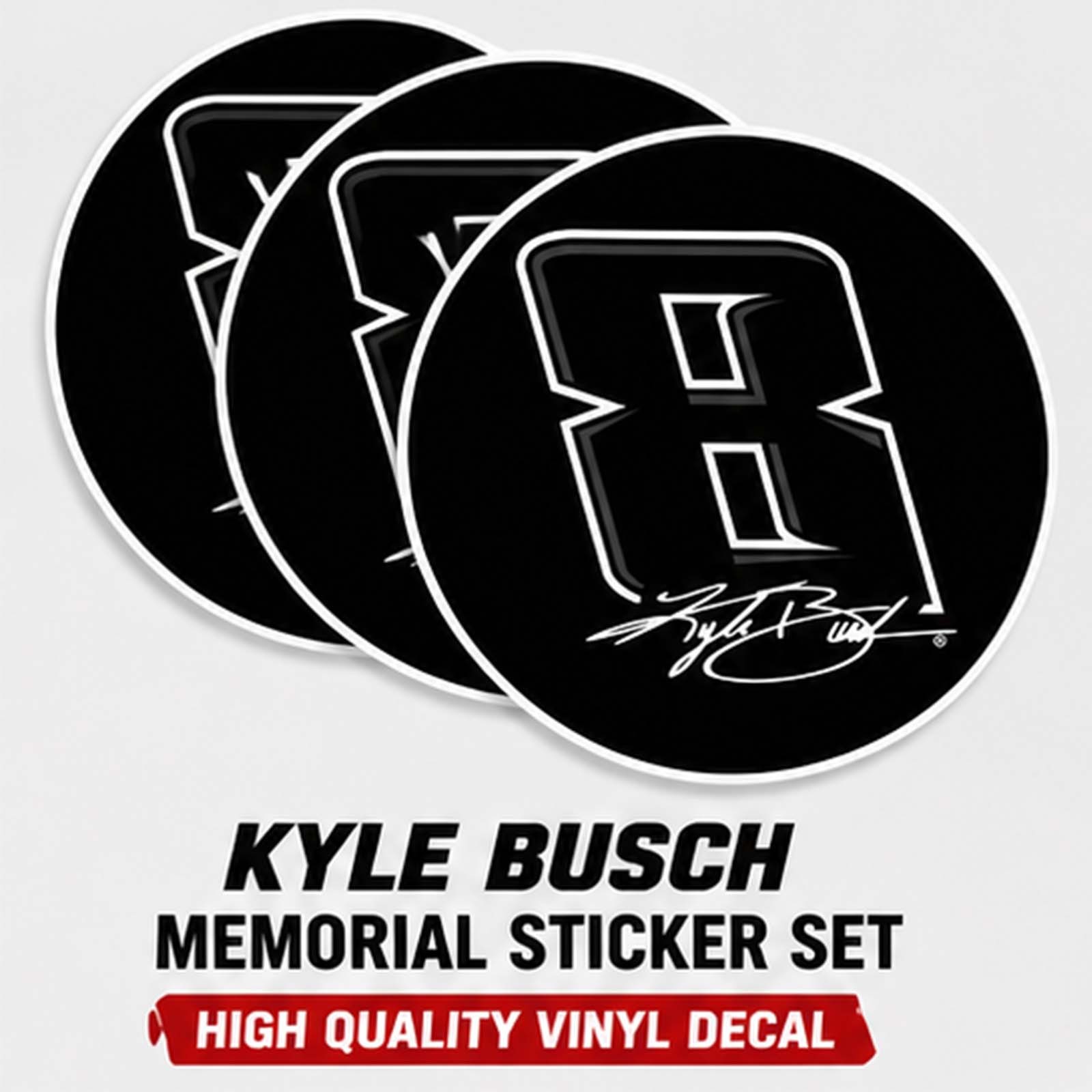 3pcs Kyle Busch 3” Round Tribute Sticker, Fan Gear 8 Decal