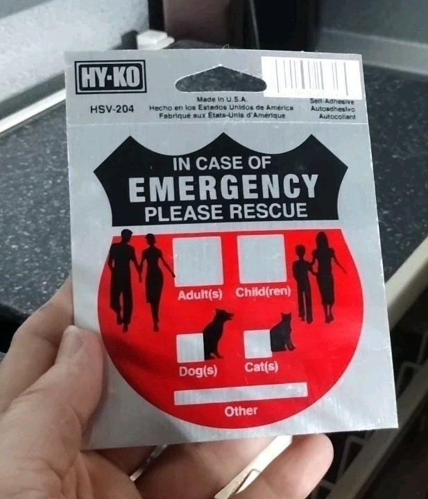 HY-KO In Case Of Emergency Please Rescue- Adult / Children / Pet Sticker NOS