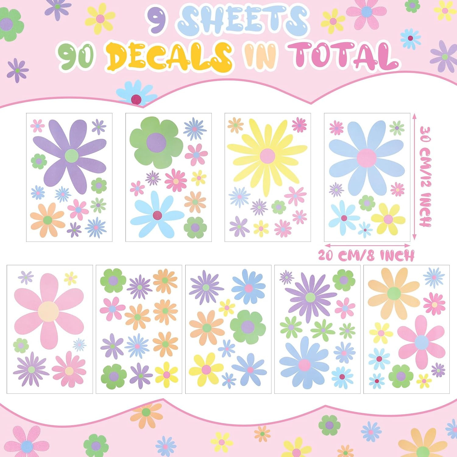 90 Pcs Daisy Wall Decal Alphabet Vinyl Wall Decals Boho Decal Daisy Stickers Boh