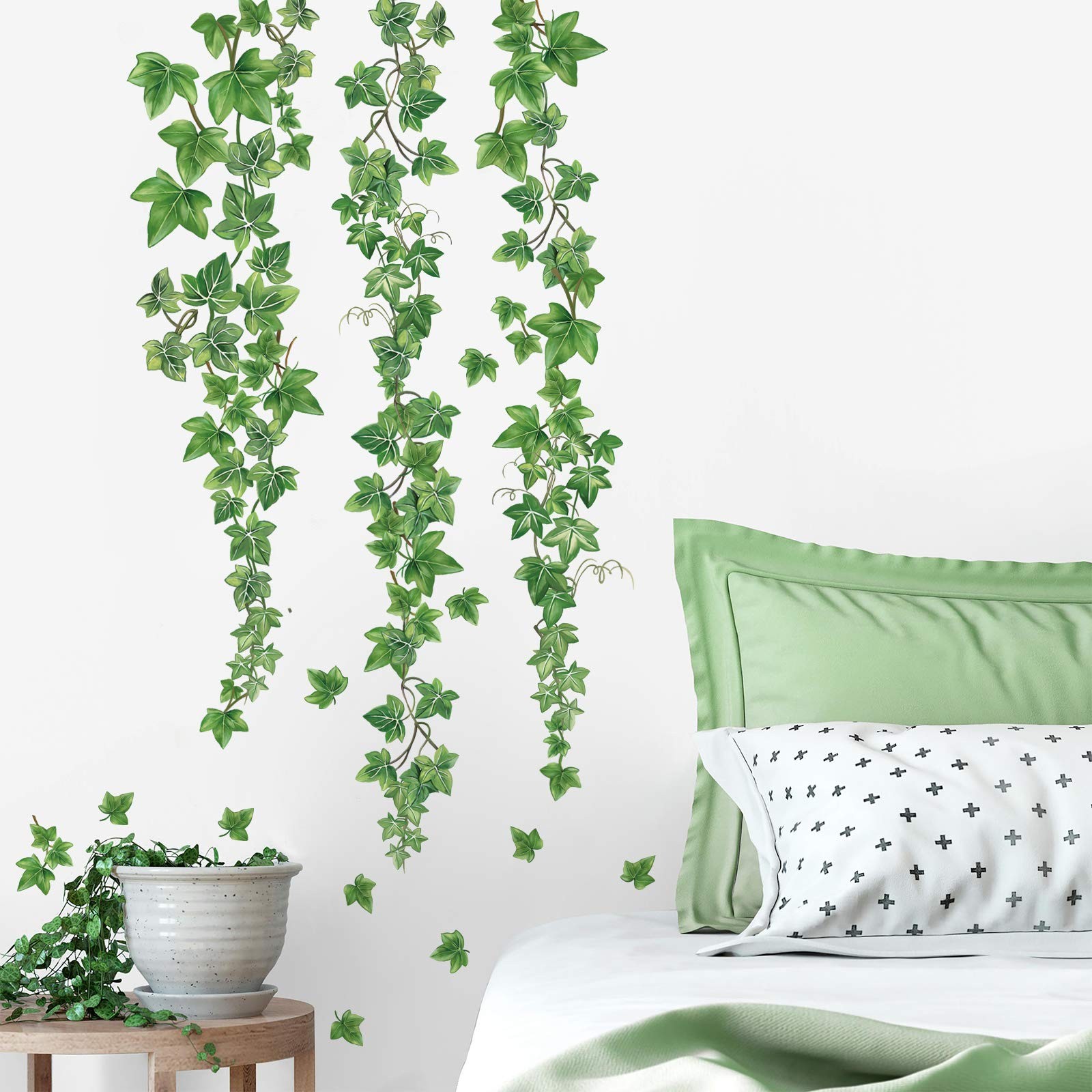 Hanging Vine Wall Decals Evergreen Ivy Leaves Wall Stickers Bedroom Living Ro…