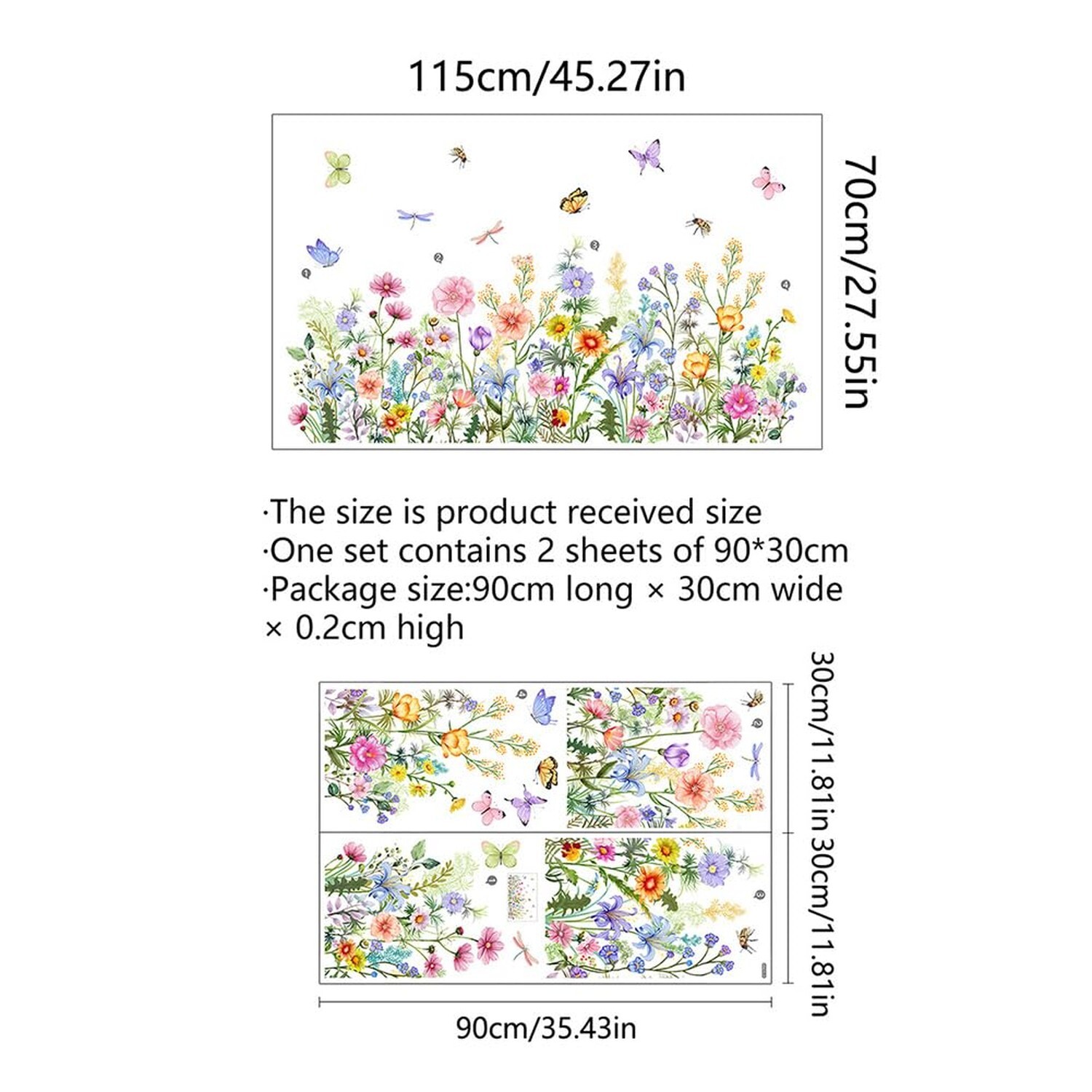 Colorful Floral Wall Decals Wildflowers Flower Wall Stickers Butterfly Green …