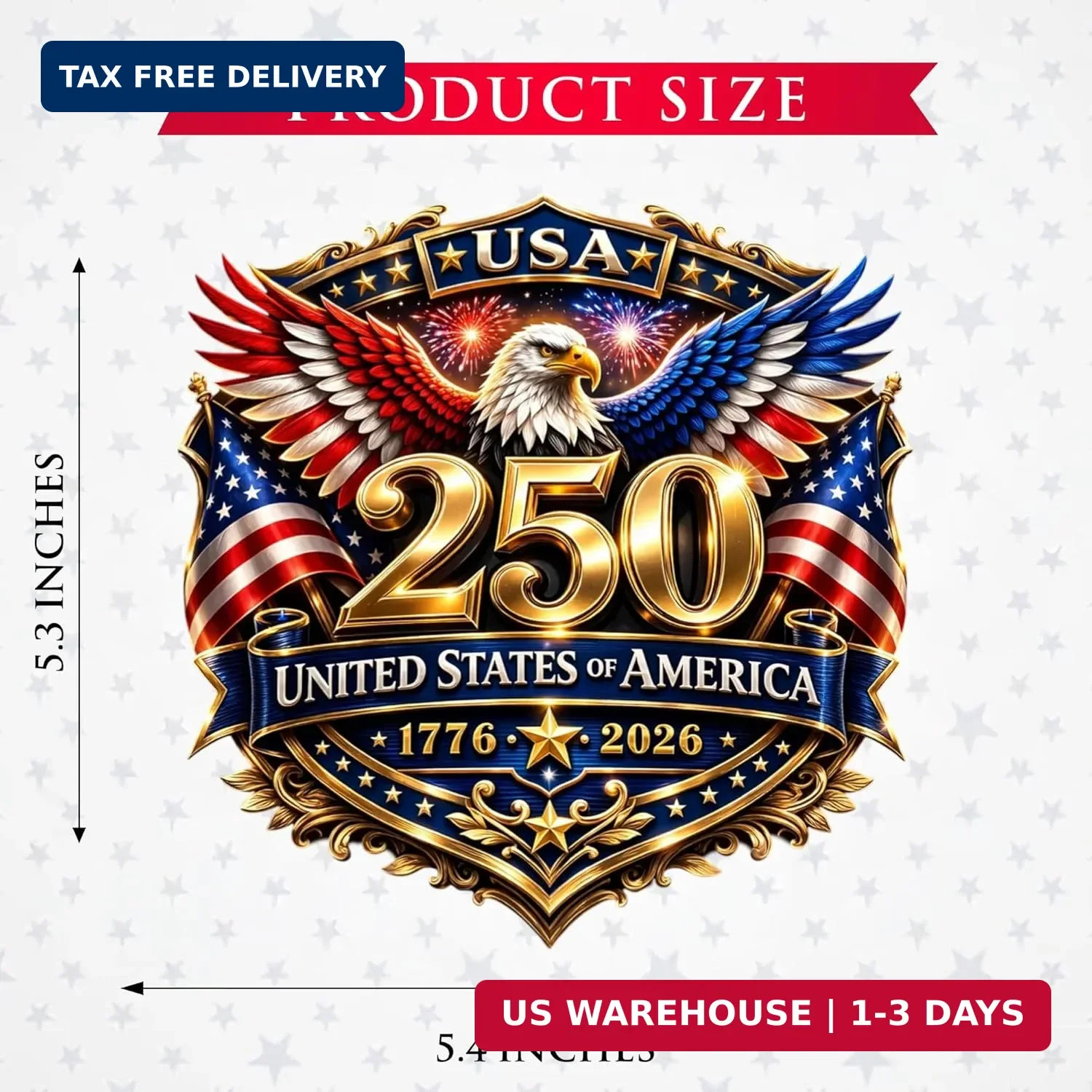 2pcs 250th Anniversary USA Car Decal Sticker, Patriotic Bald Eagle 1776-2026 Vin