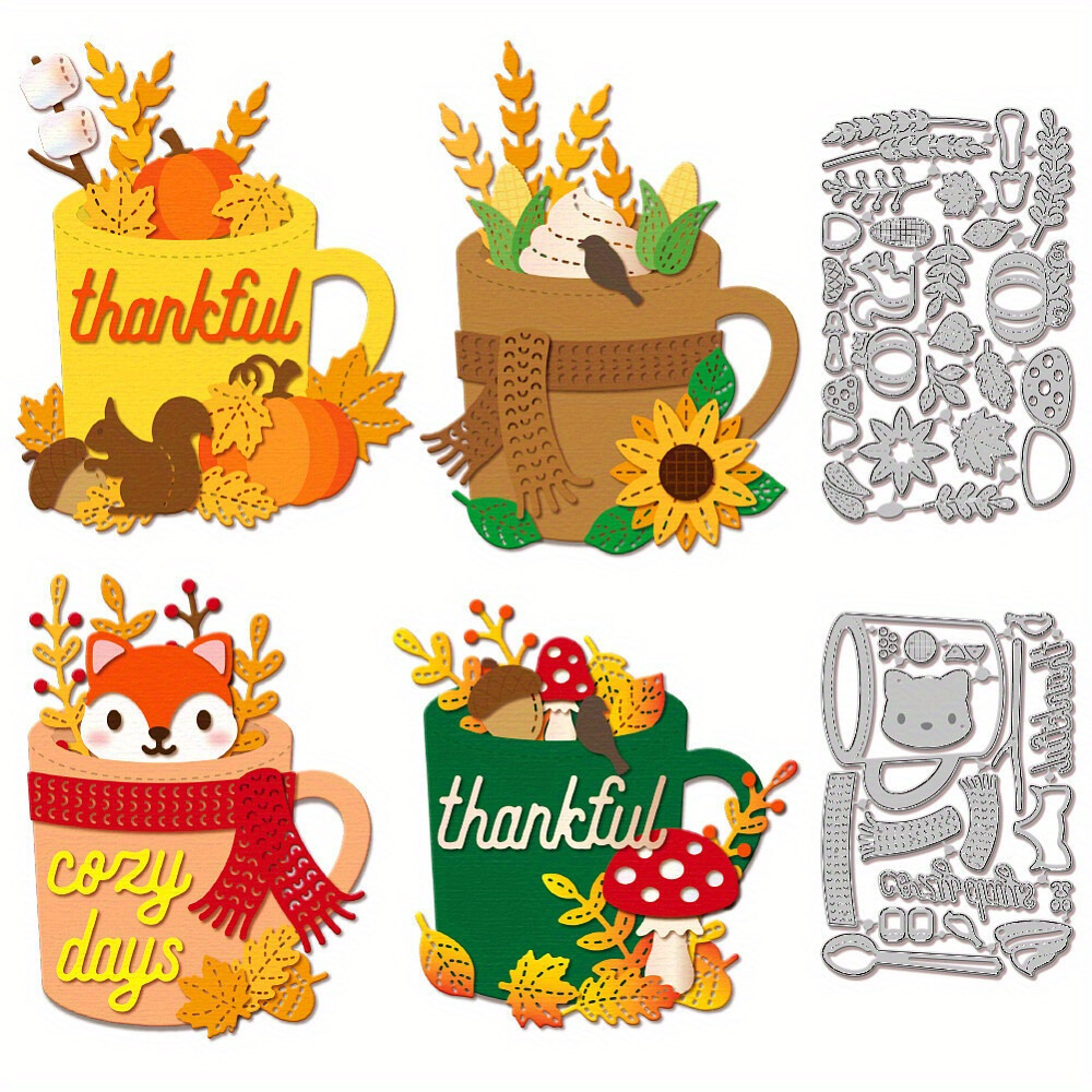 1Set 2pcs Autumn Theme Cup Carbon Steel Cutting Dies Stencils for DIY